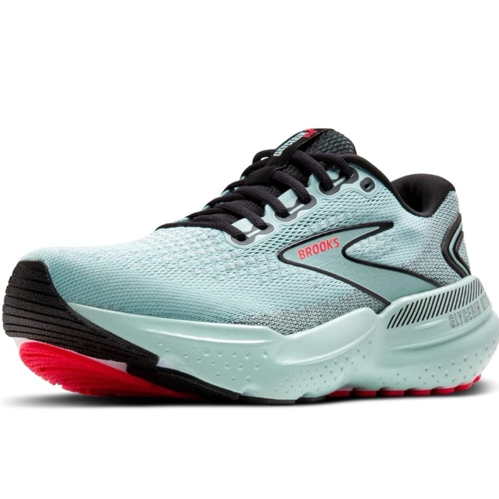 Brooks Women's Mint Green and Black Running Shoes with Coral Accents